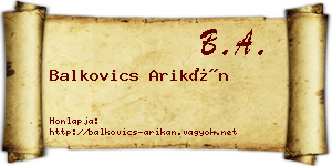 Balkovics Arikán névjegykártya